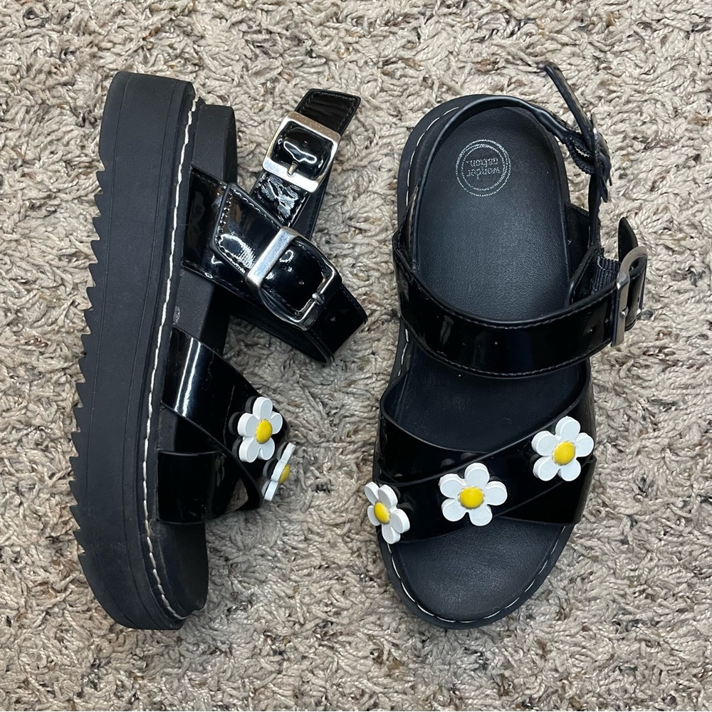 Girls Platform Wonder Nation Floral‎ Sandals Black Sz 13